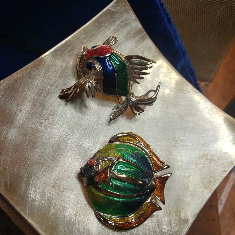 Two Rainbow Fishy Brooches, Liz Claiborne